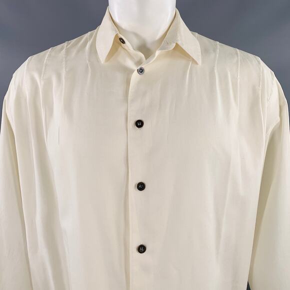 CLAUDE MONTANA S White Pleated Cotton Spread Collar Oversized Long Sleeve Shirt - Picture 2 of 12